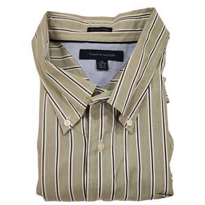 Tommy Hilfiger Men's Green Striped 80's 2 Ply Fabric Button Down‎ Shirt Size XXL